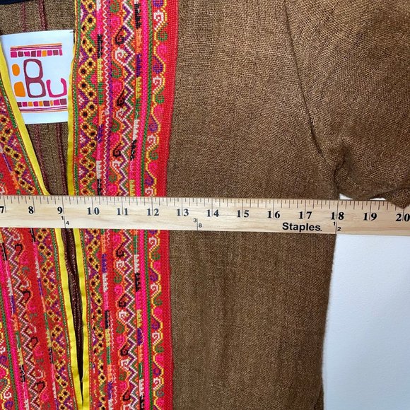 IBU Movement Embroidered Cropped Linen Brown Jacket Handmade - Picture 13 of 16